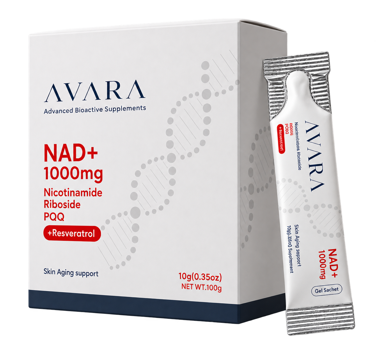 Avara NAD+ 1000mg box and sachet
